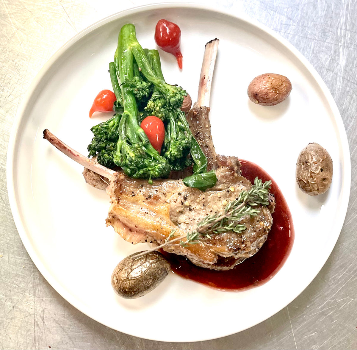 An overhead plated dish